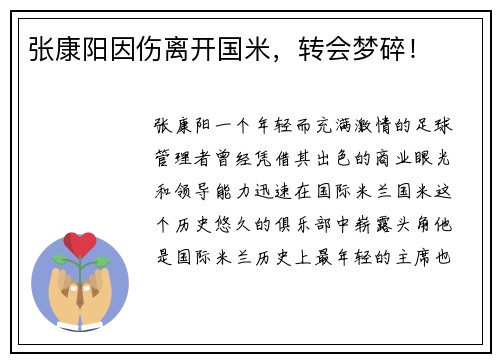 张康阳因伤离开国米，转会梦碎！