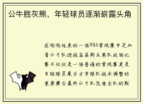 公牛胜灰熊，年轻球员逐渐崭露头角