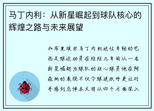 马丁内利：从新星崛起到球队核心的辉煌之路与未来展望